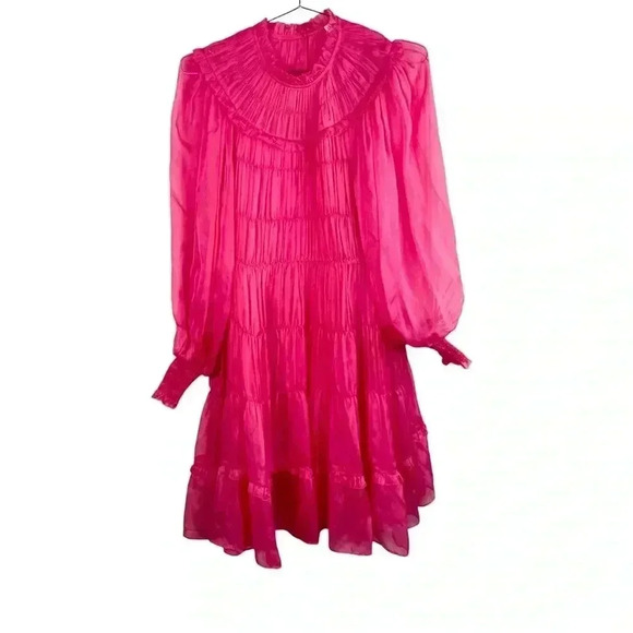 Ulla Johnson The Emmine Fuchsia Silk Mini Dress - Picture 2 of 11